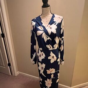 SHEIN Navy Floral Midi Dress